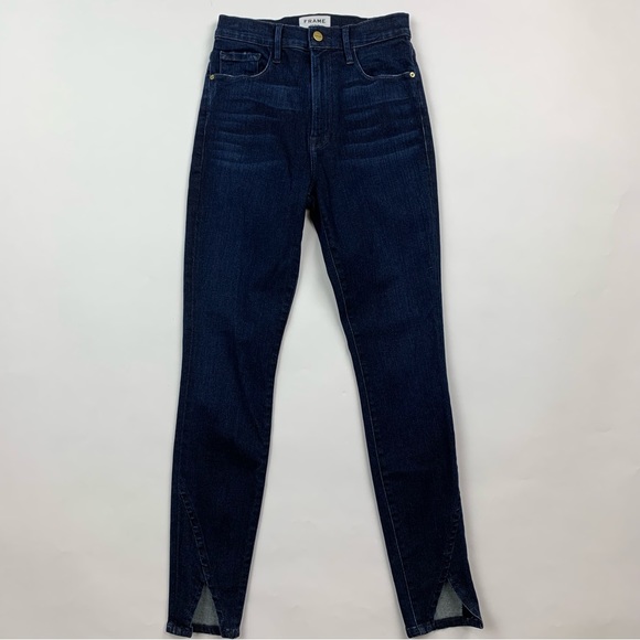 Frame Denim All High Rise Skinny Jeans with Asymmetric Slit Hem Sz 27 - Picture 2 of 11